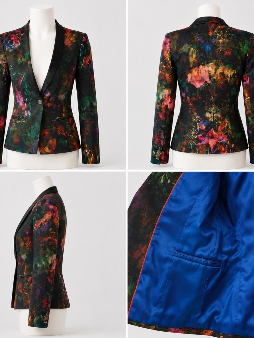 Ted Baker London "Reene" Bejewelled Wing Floral Satin Blazer Jacket- Sz 0 (US 2)